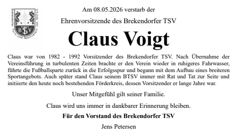 Traueranzeige Claus Voigt